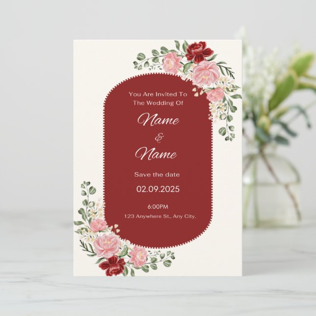 Elegant floral wedding invitation  (Standing Front)
