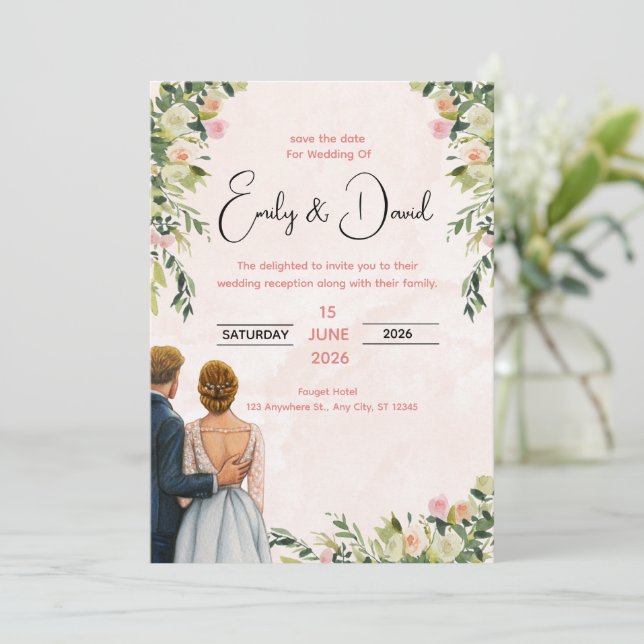 Elegant Floral Wedding Invitation (Standing Front)