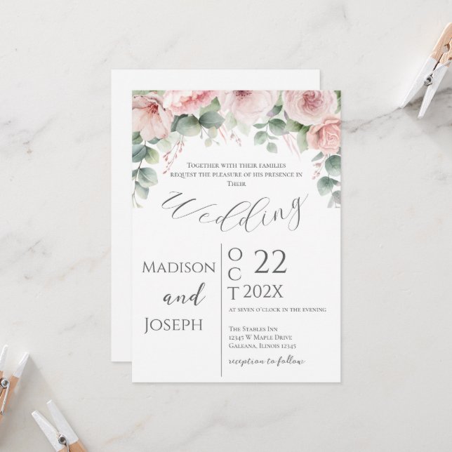 Elegant Floral Wedding Invitation (Front/Back In Situ)