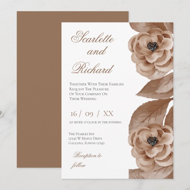 Elegant Floral Wedding Invitation (Front/Back)