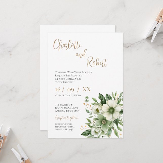 Elegant Floral Wedding Invitation (Front/Back In Situ)