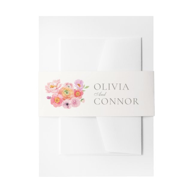 Elegant Floral Wedding Invitation Band Invitation Belly Band (Front Example)