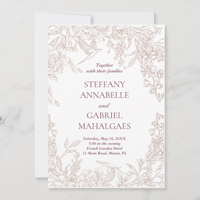 Elegant Floral Wedding Invitation Beige Minimalist (Front)