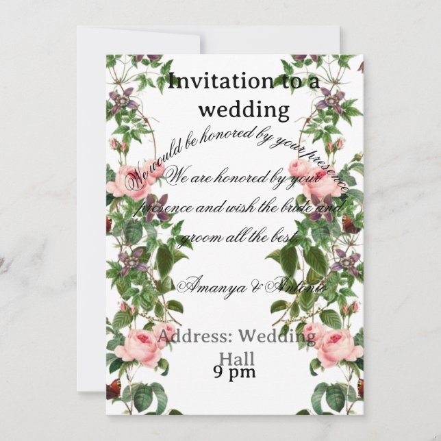 Elegant Floral Wedding Invitation Card (Front)