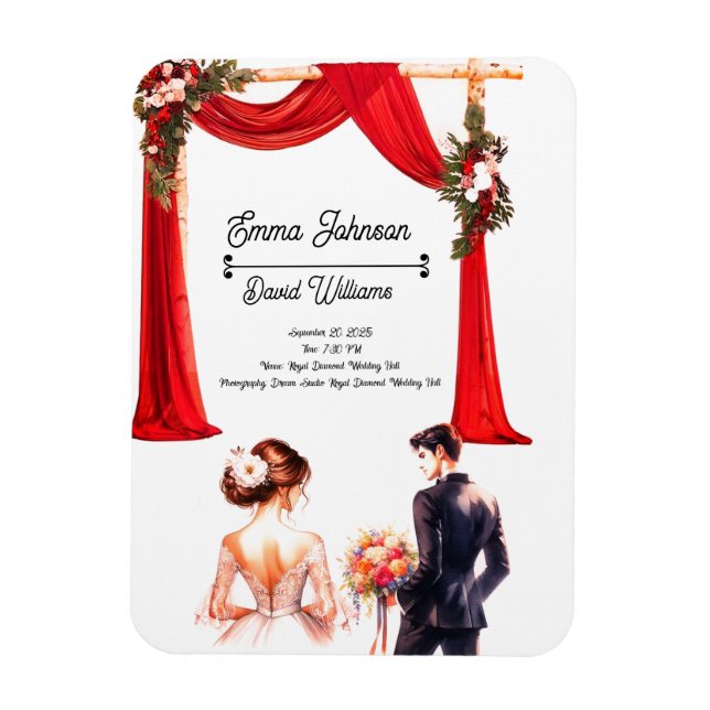 Elegant Floral Wedding Invitation Card – Romantic  Magnet (Vertical)