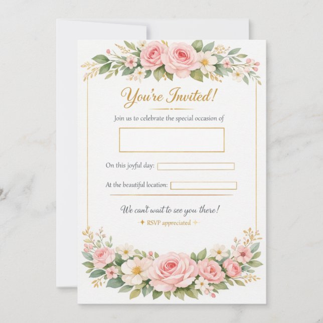 Elegant Floral Wedding Invitation Card Template (Front)