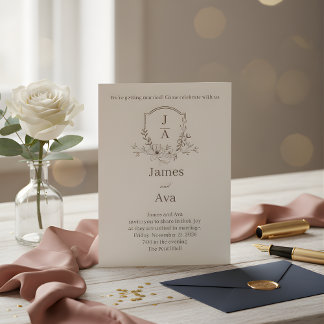 ELEGANT Floral Wedding Invitation - Chic Monogram 
