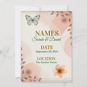 Elegant Floral Wedding Invitation Customisable.