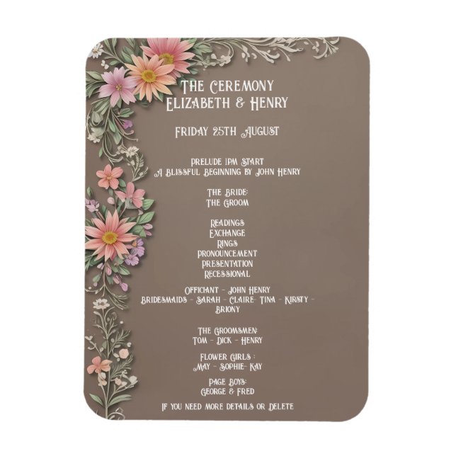 Elegant Floral Wedding Invitation Customizable  Magnet (Vertical)