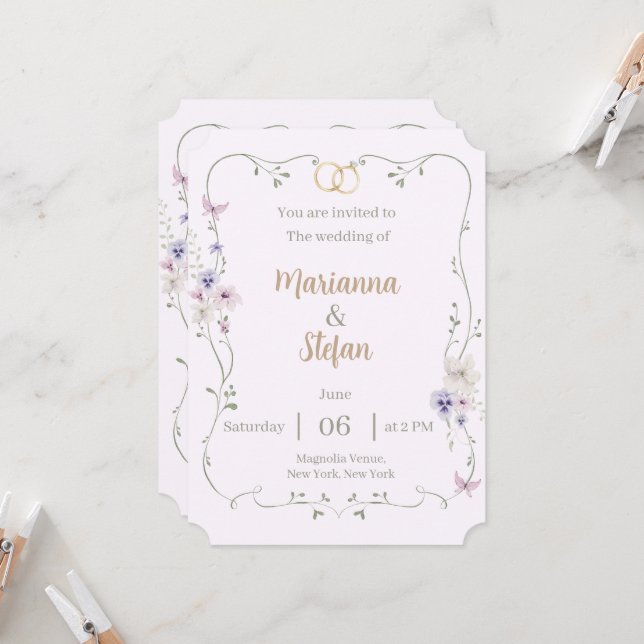 Elegant Floral Wedding Invitation Editable Custom (Front/Back In Situ)