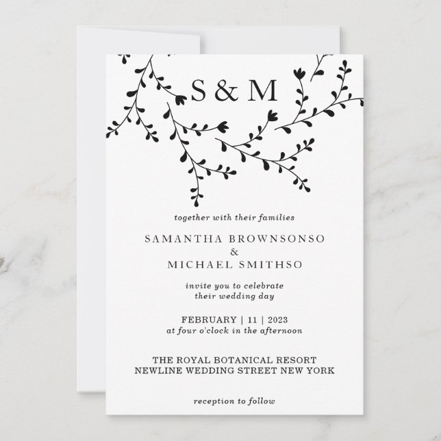 Elegant Floral Wedding Invitation in White (Front)