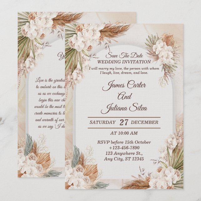 Elegant Floral Wedding Invitation Modern card (Front/Back)