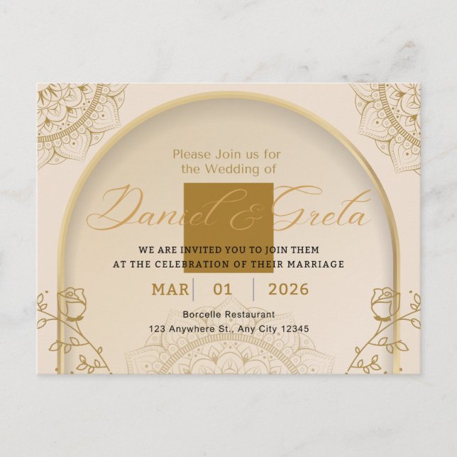 Elegant Floral Wedding Invitation Postcard (Front)