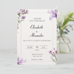 Elegant floral wedding invitation purple flowers 
