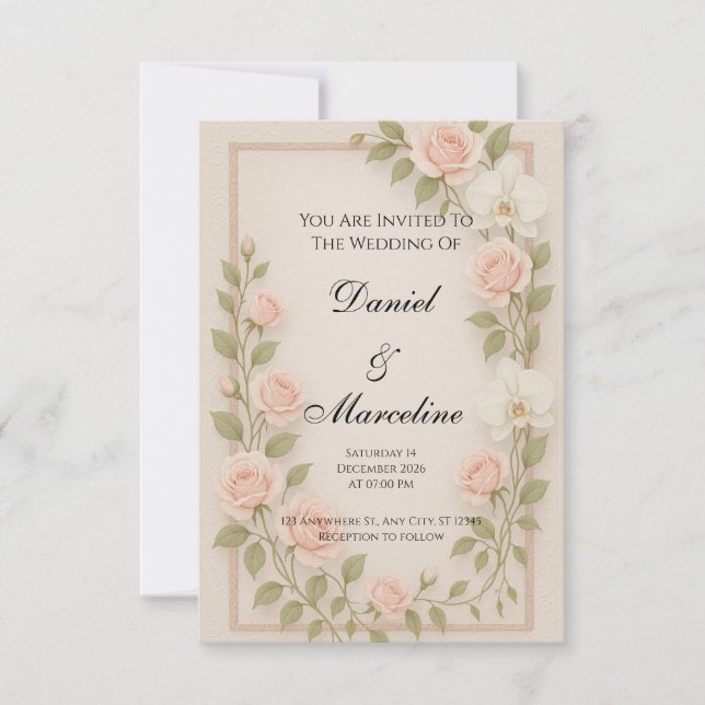 Elegant Floral Wedding Invitation | Romantic Boho  (Front)