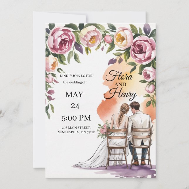 Elegant Floral Wedding Invitation | Romantic Garde (Front)