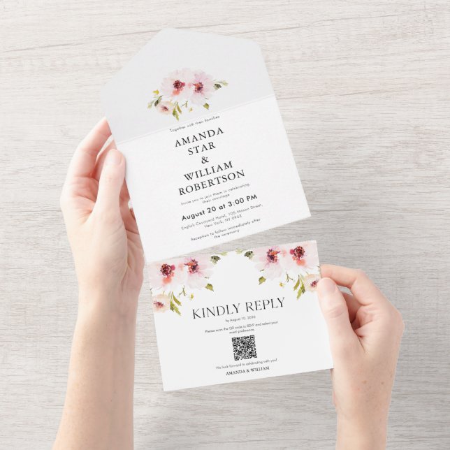 Elegant Floral Wedding Invitation & RSVP Set (Tearaway)