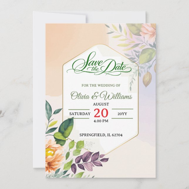 Elegant Floral Wedding Invitation Template (Front)