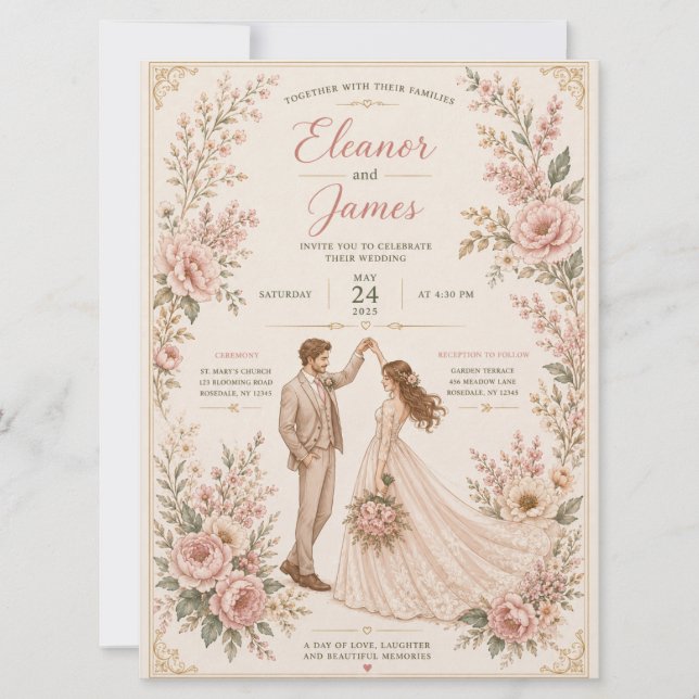 Elegant Floral Wedding Invitation Template (Front)