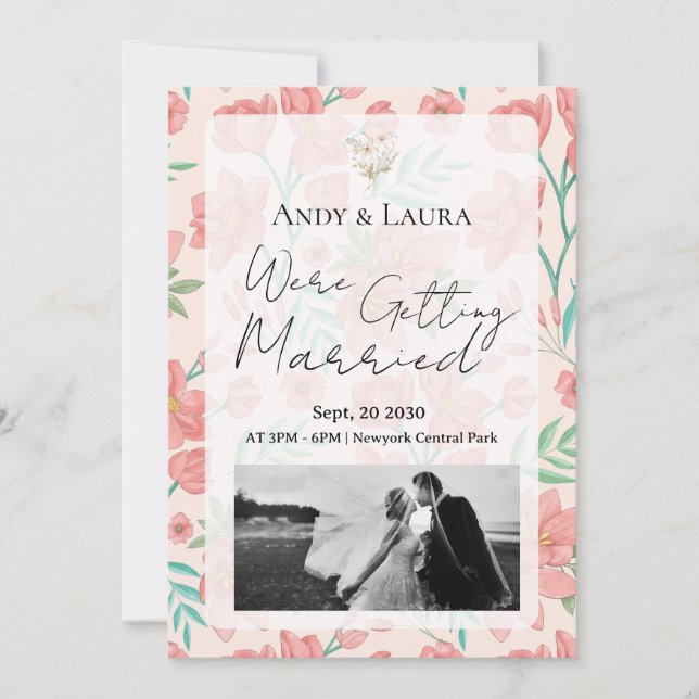 Elegant Floral Wedding Invitation Template | Blush (Front)
