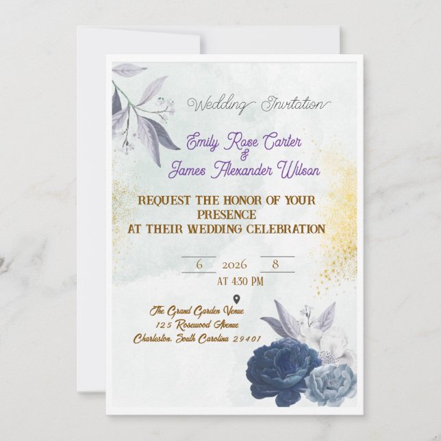 Elegant Floral Wedding Invitation Template | Custo (Front)