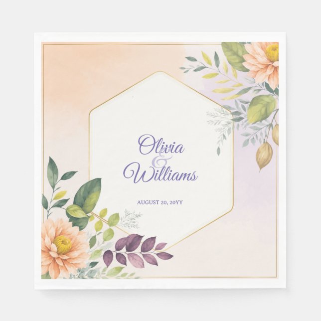 Elegant Floral Wedding Invitation Template Napkin (Front)