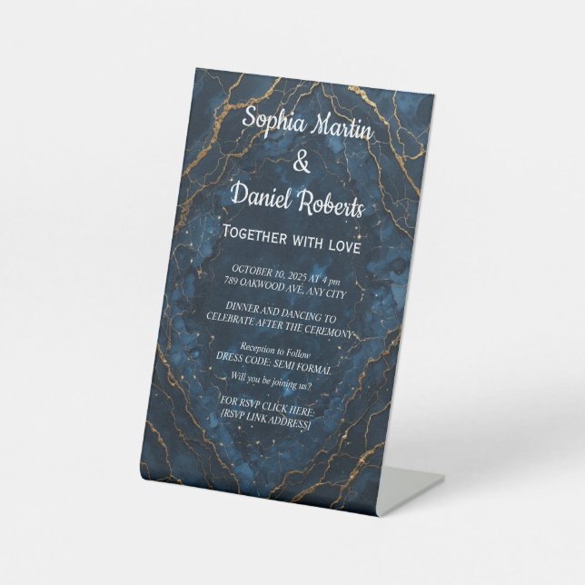  Elegant Floral Wedding Invitation Template Pedestal Sign (Front)