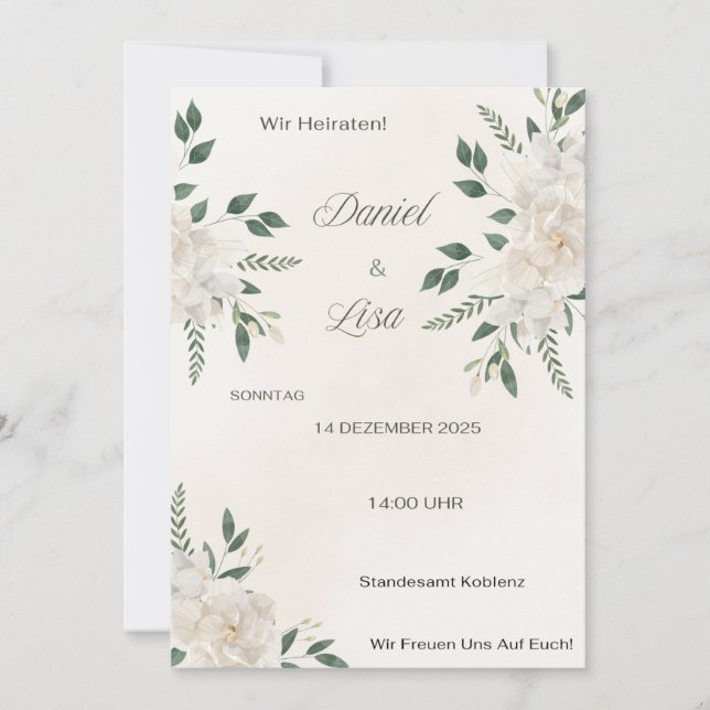 Elegant Floral Wedding Invitation - White (Front)