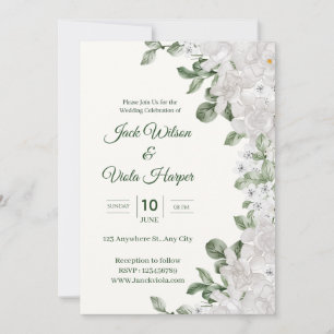 Elegant Floral Wedding Invitation – White & Green