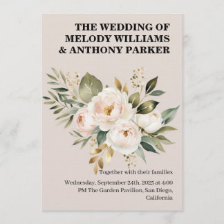 Elegant Floral Wedding Invitation | White Rose & E