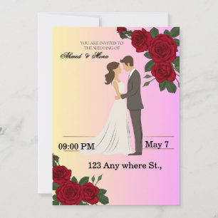 Elegant Floral Wedding Invitation with Couple Art