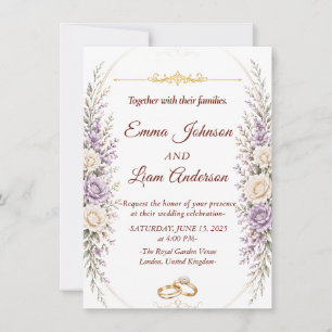 Elegant Floral Wedding Invitation with Gold Frame
