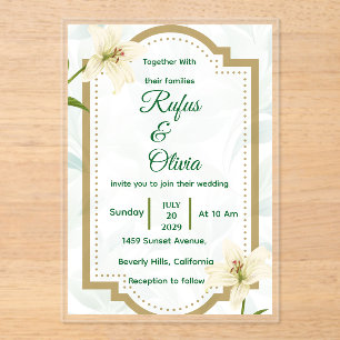 Elegant Floral Wedding Invitation with Gold Frame 
