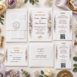 Elegant Floral Wedding Invitation with Gold Frame