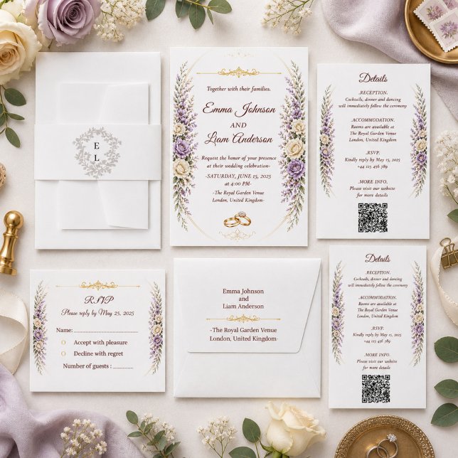 Elegant Floral Wedding Invitation with Gold Frame (Creator Uploaded)