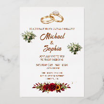 Elegant Floral Wedding Invitation with Gold Rings