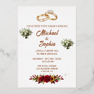 Elegant Floral Wedding Invitation with Gold Rings