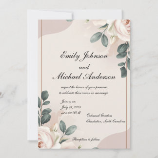 Elegant Floral Wedding Invitation with Soft Pink a