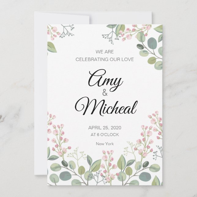 Elegant Floral Wedding Invitations Card (Front)