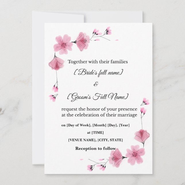 Elegant Floral Wedding Invite – Editable Template (Front)