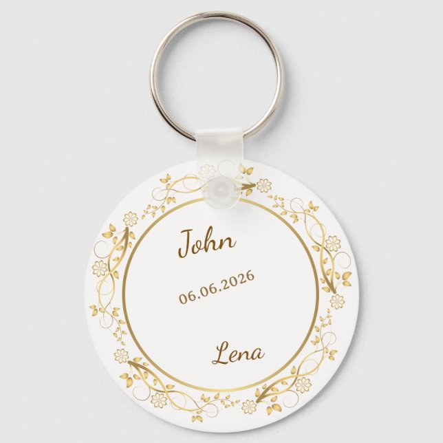 Elegant Floral Wedding Keepsake Keychain - Persona (Front)