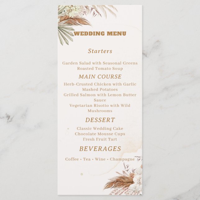 Elegant Floral Wedding Menu Card (Front)