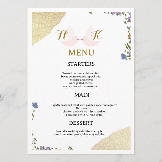 Elegant Floral Wedding Menu Card (Front)