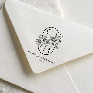 Elegant Floral Wedding Monogram Self Inking Stamp