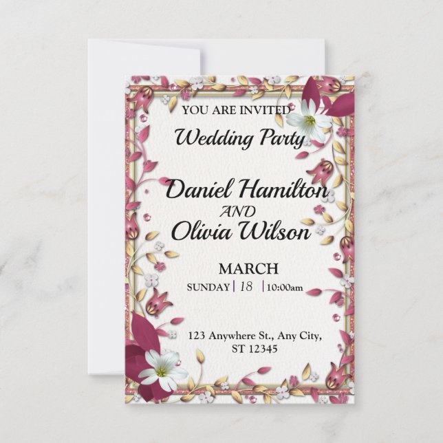  Elegant Floral Wedding Party Invitation (Front)