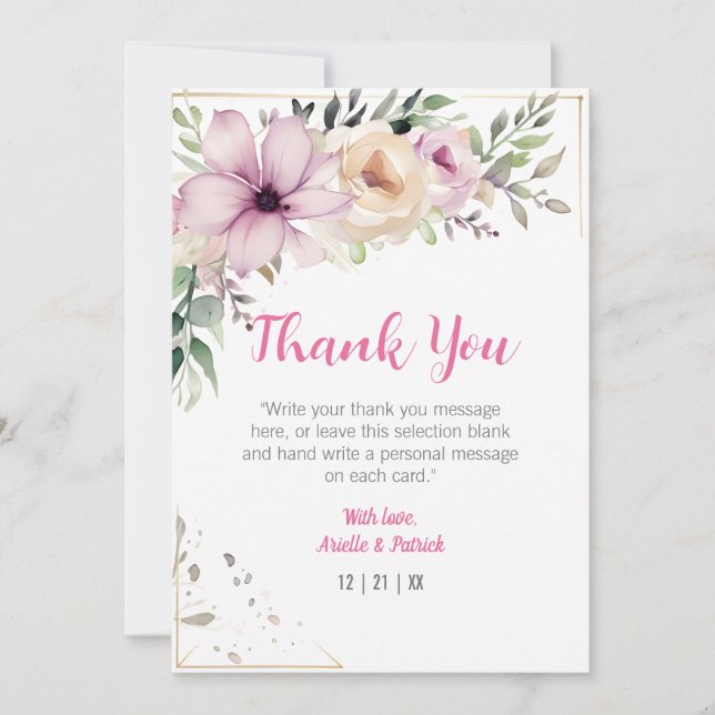 Elegant Floral Wedding Pastel Painting Botanical Thank You Card (Front)