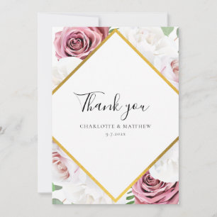 Elegant Floral Wedding Photo Custom Thank You Card