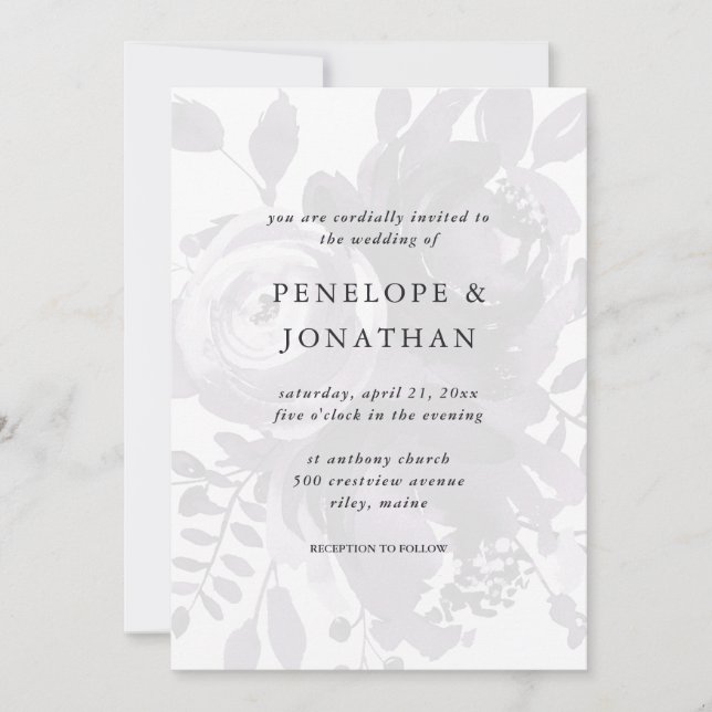 Elegant Floral Wedding Photo Invitation (Front)