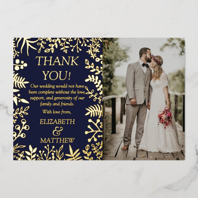 Elegant Floral Wedding Photo Thank You Real (Front)
