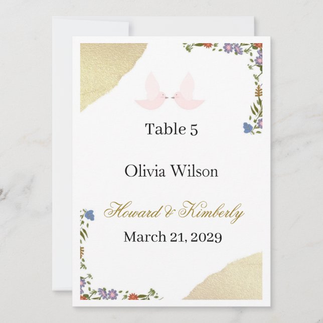 Elegant Floral Wedding Place Card (Front)